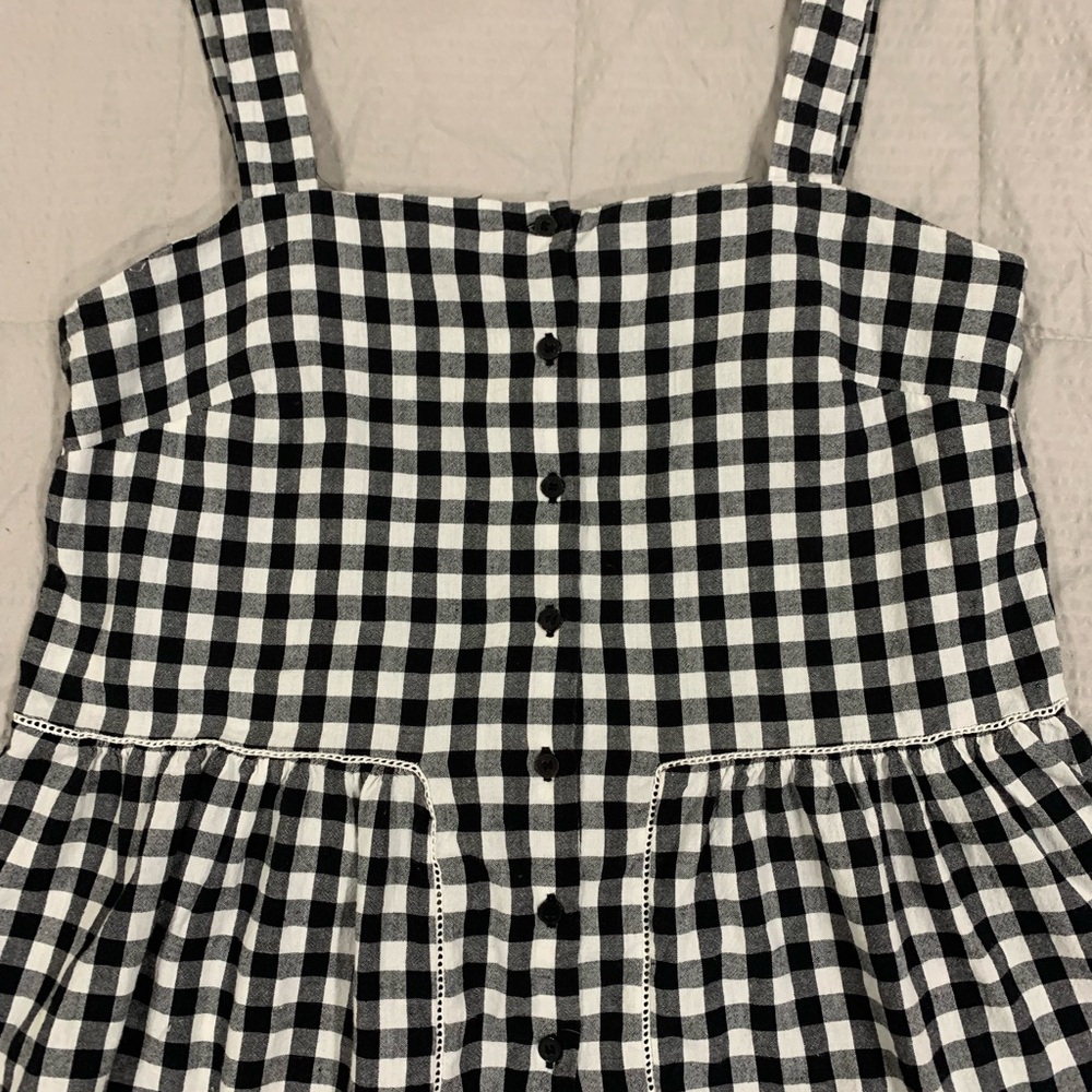 Sezane Black and White Checkered Tank Top with Pleated Waist
